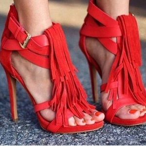 Bebe fringe heels